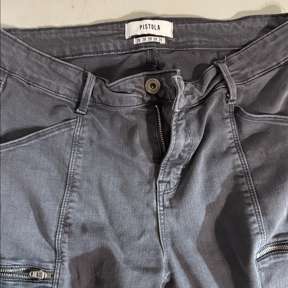 Women’s Pistola Topanga Deep Sea Gray Skinny Zipper Cargo Pants Sz 28
